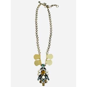 J.Crew Bejeweled Statement Necklace Gold Tone Chain Glass Gems Crystal Pendant